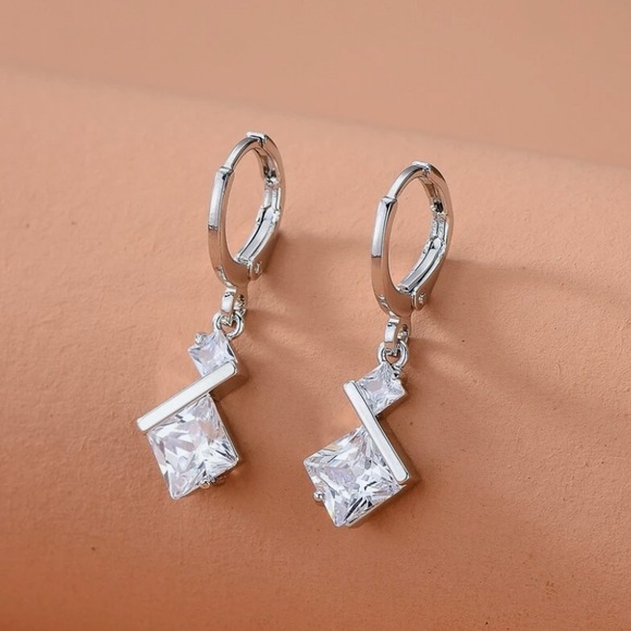 Any 4/$25! Silver Crystal Geometric Mini Hoop Earrings - Picture 3 of 5